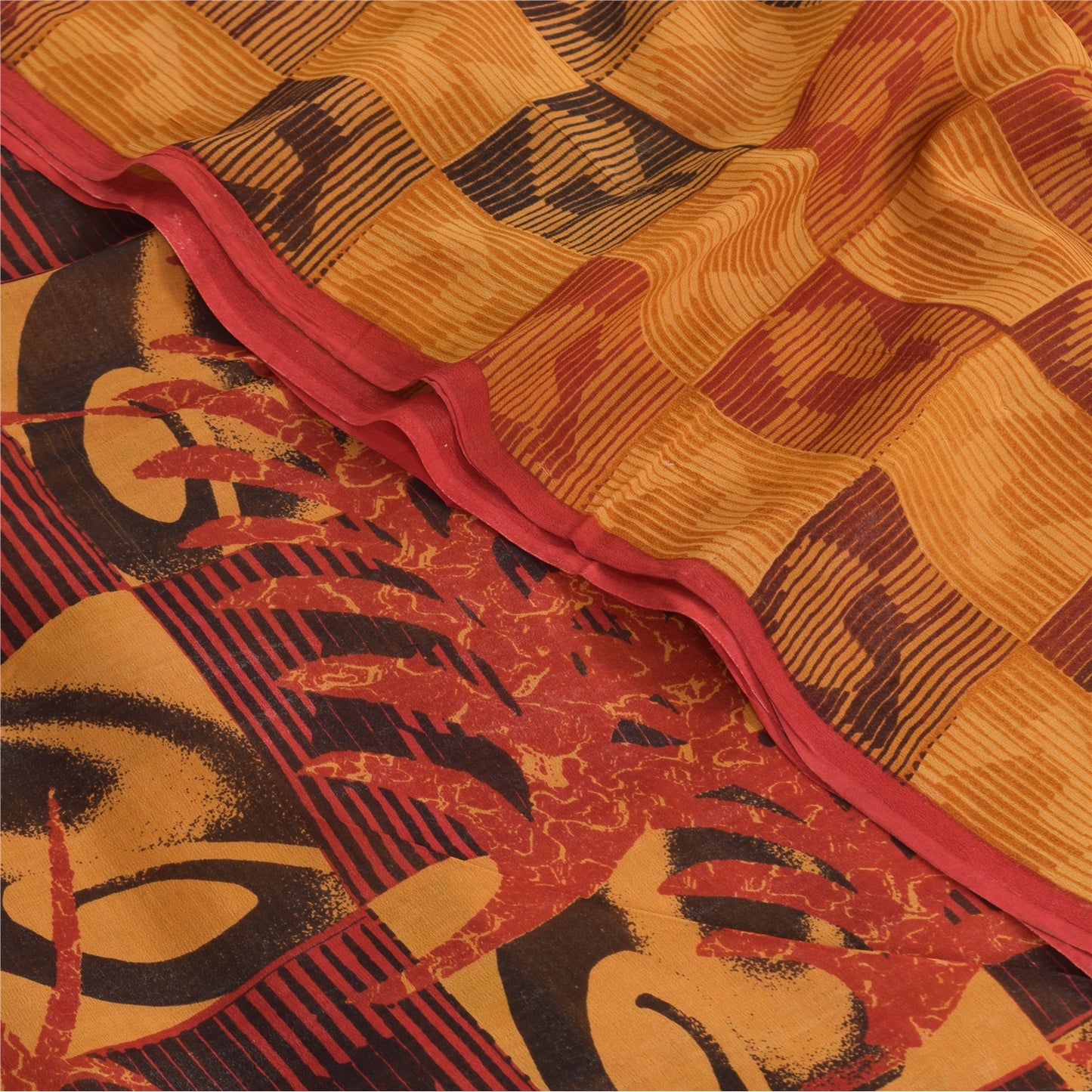Sanskriti Vintage Sarees Multi Pure Georgette Silk Printed Sari 5yd Craft Sustainable Fabric