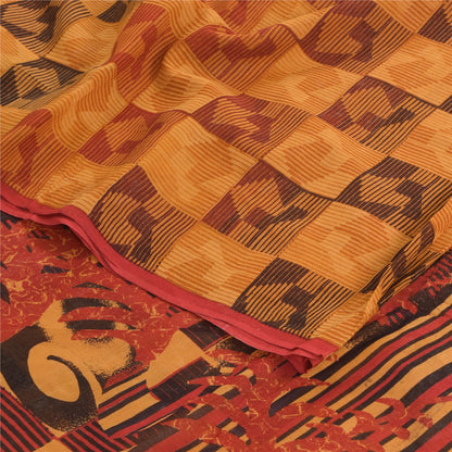 Sanskriti Vintage Sarees Multi Pure Georgette Silk Printed Sari 5yd Craft Sustainable Fabric