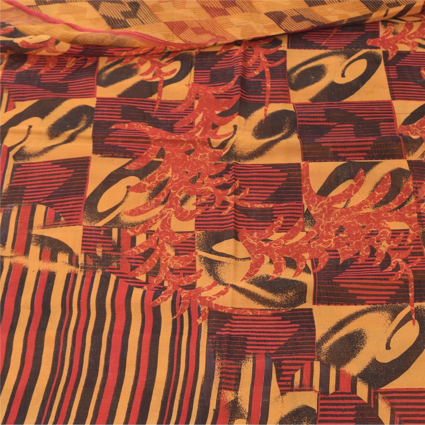 Sanskriti Vintage Sarees Multi Pure Georgette Silk Printed Sari 5yd Craft Sustainable Fabric