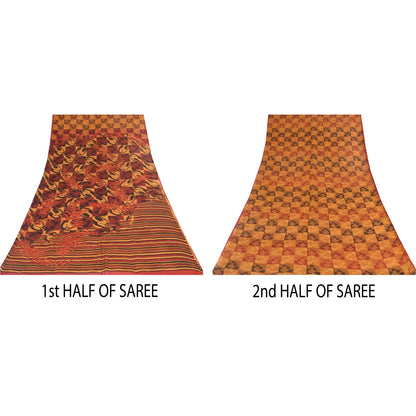 Sanskriti Vintage Sarees Multi Pure Georgette Silk Printed Sari 5yd Craft Sustainable Fabric