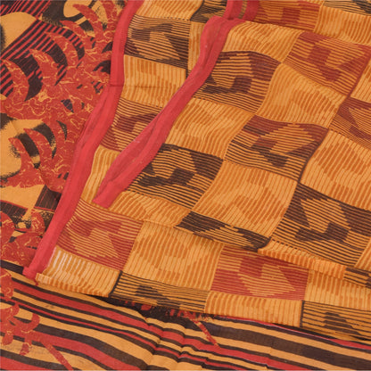 Sanskriti Vintage Sarees Multi Pure Georgette Silk Printed Sari 5yd Craft Sustainable Fabric