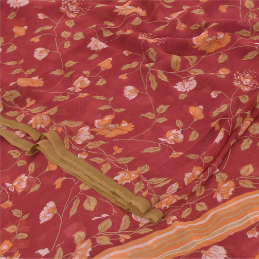 Sanskriti Vintage Sarees Dark Red Pure Georgette Silk Printed Sari Craft Sustainable Fabric