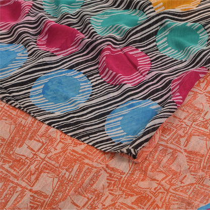 Sanskriti Vintage Sarees Multi Pure Georgette Silk Printed Sari 5yd Craft Sustainable Fabric