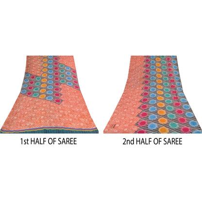 Sanskriti Vintage Sarees Multi Pure Georgette Silk Printed Sari 5yd Craft Sustainable Fabric