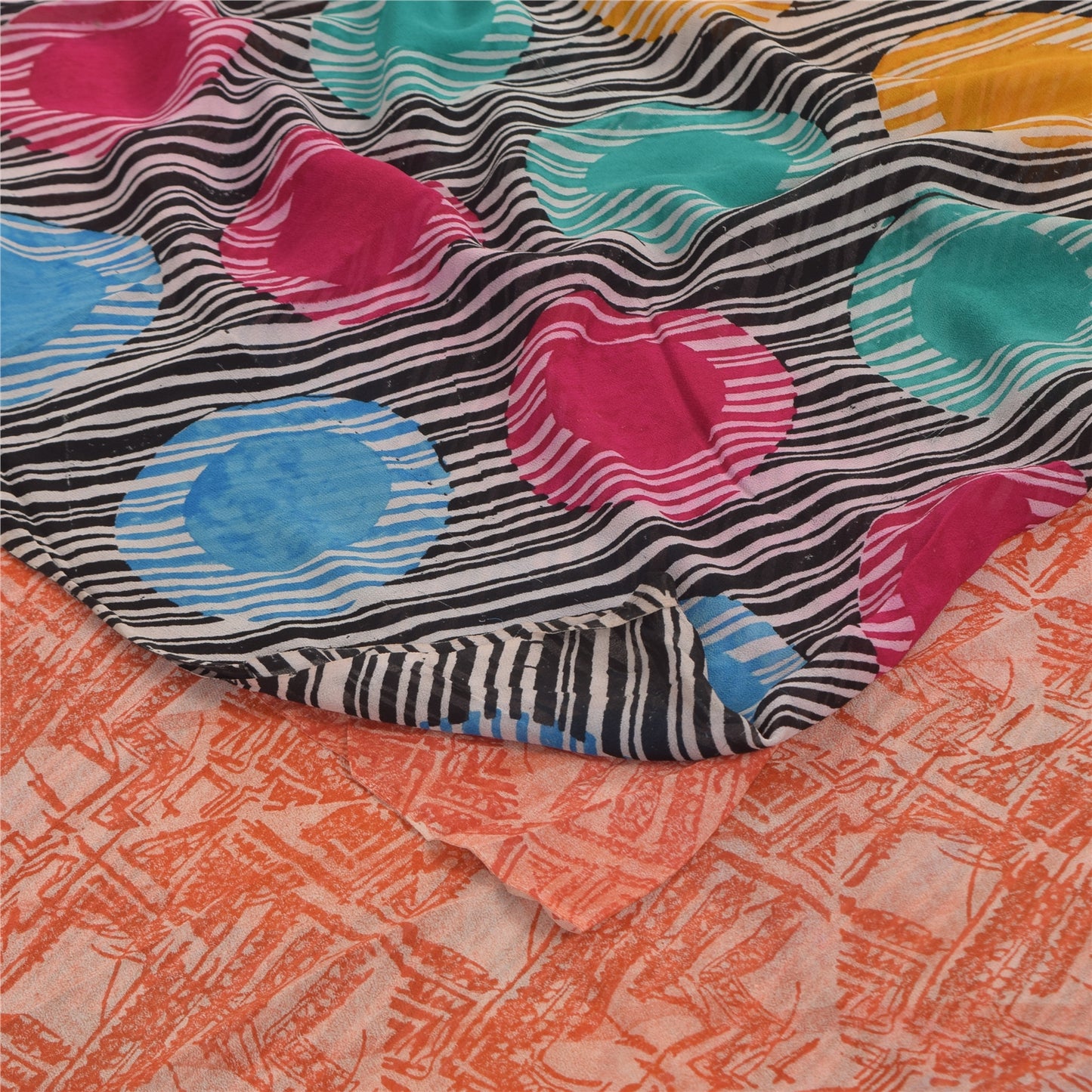 Sanskriti Vintage Sarees Multi Pure Georgette Silk Printed Sari 5yd Craft Sustainable Fabric