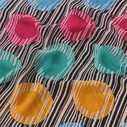 Sanskriti Vintage Sarees Multi Pure Georgette Silk Printed Sari 5yd Craft Sustainable Fabric