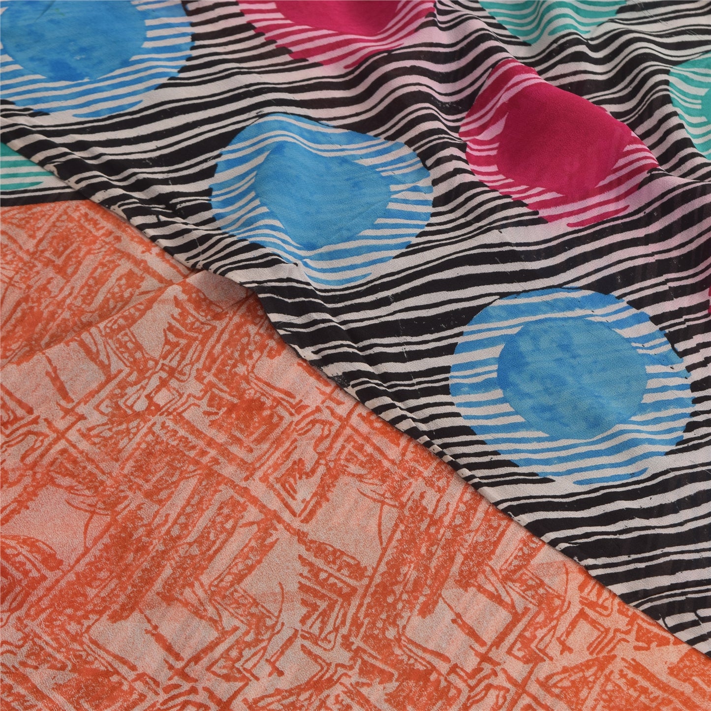 Sanskriti Vintage Sarees Multi Pure Georgette Silk Printed Sari 5yd Craft Sustainable Fabric