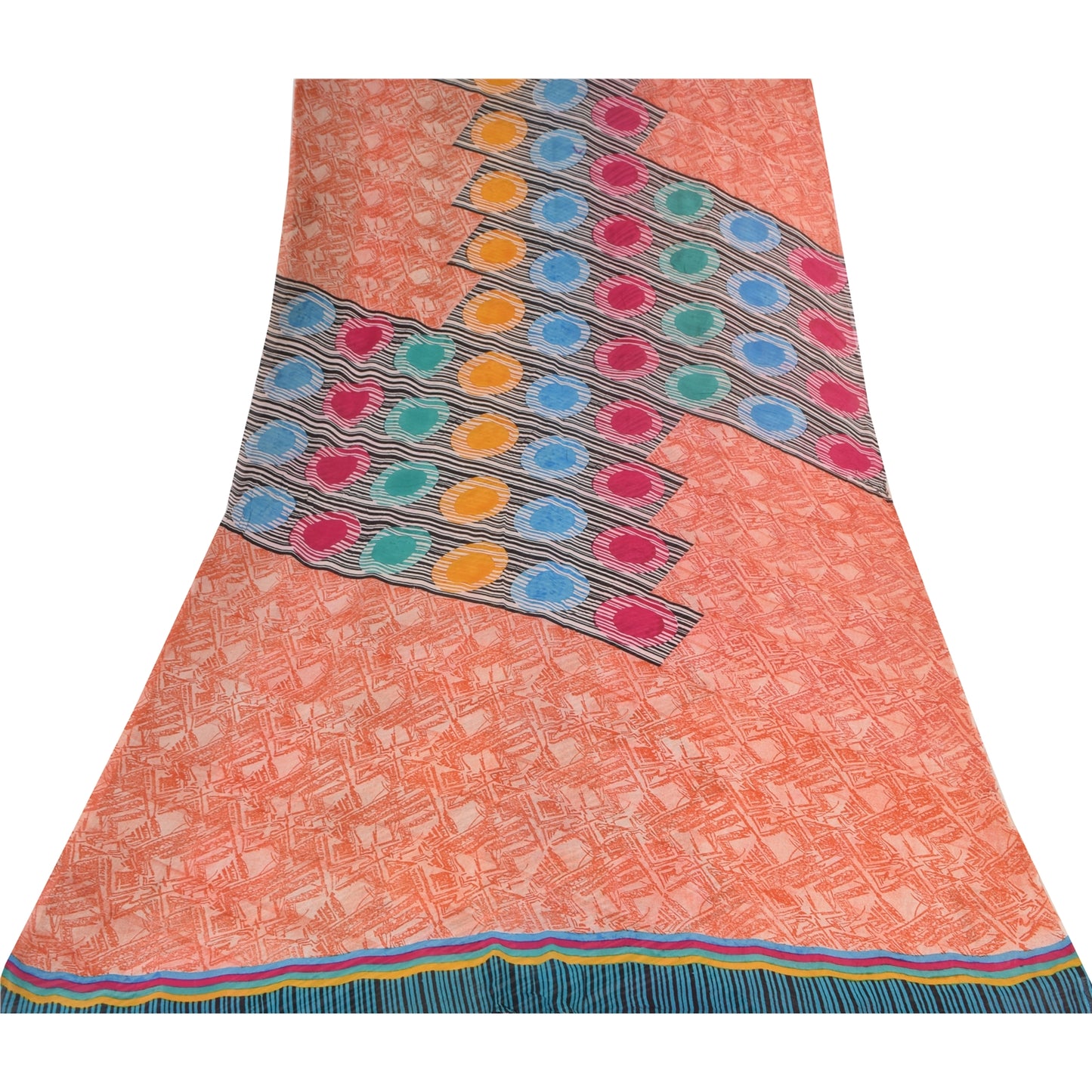 Sanskriti Vintage Sarees Multi Pure Georgette Silk Printed Sari 5yd Craft Sustainable Fabric