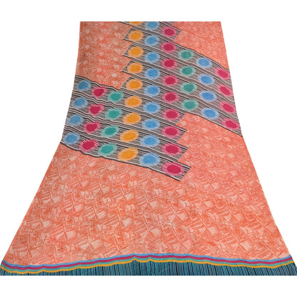 Sanskriti Vintage Sarees Multi Pure Georgette Silk Printed Sari 5yd Craft Sustainable Fabric