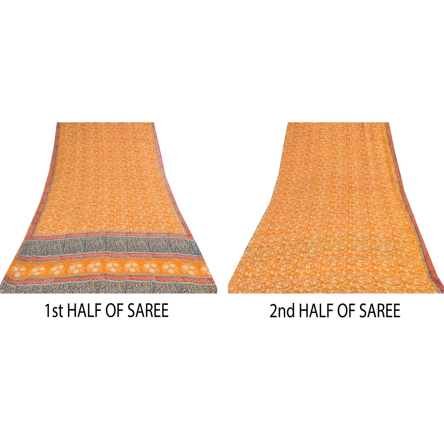 Sanskriti Vintage Sarees Yellow Pure Georgette Silk Print Sari 5yd Craft Fabric