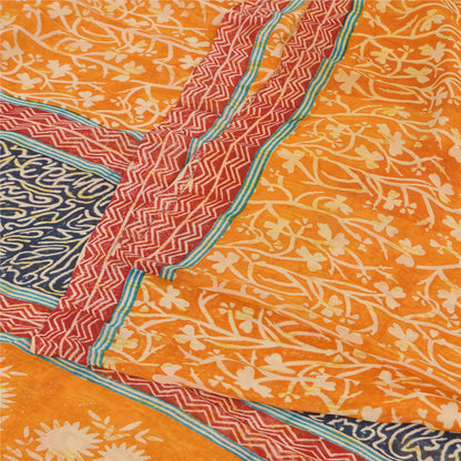 Sanskriti Vintage Sarees Yellow Pure Georgette Silk Print Sari 5yd Craft Fabric