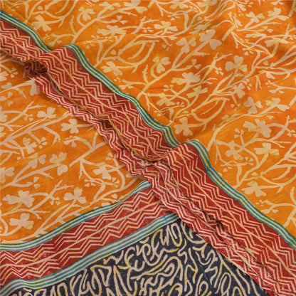 Sanskriti Vintage Sarees Yellow Pure Georgette Silk Print Sari 5yd Craft Fabric