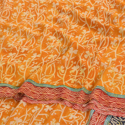 Sanskriti Vintage Sarees Yellow Pure Georgette Silk Print Sari 5yd Craft Fabric