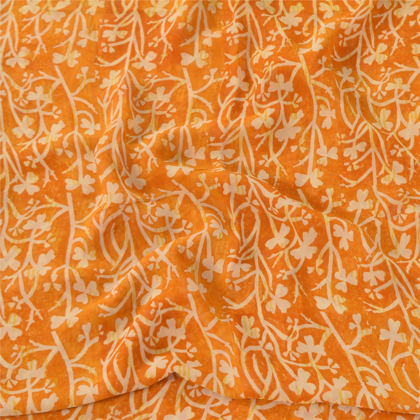 Sanskriti Vintage Sarees Yellow Pure Georgette Silk Print Sari 5yd Craft Fabric