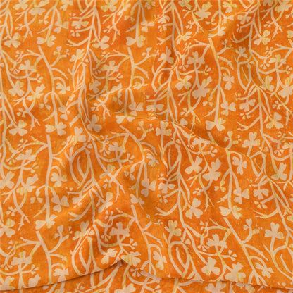 Sanskriti Vintage Sarees Yellow Pure Georgette Silk Print Sari 5yd Craft Fabric