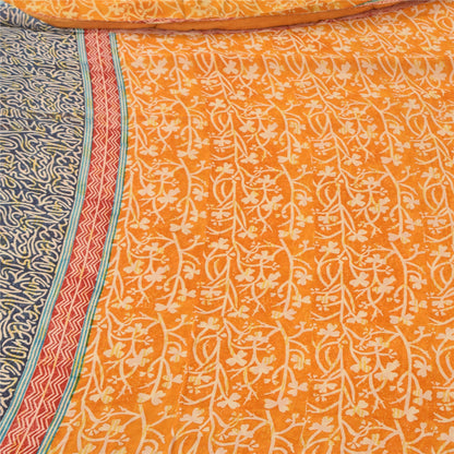 Sanskriti Vintage Sarees Yellow Pure Georgette Silk Print Sari 5yd Craft Fabric