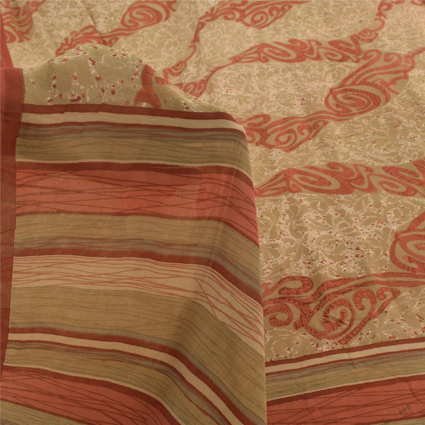 Sanskriti Vintage Sarees Multi Pure Georgette Silk Printed Sari 5yd Craft Sustainable Fabric