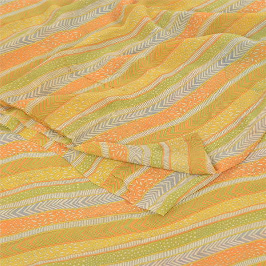 Sanskriti Vintage Sarees Multi Pure Georgette Silk Printed Sari 5yd Craft Sustainable Fabric