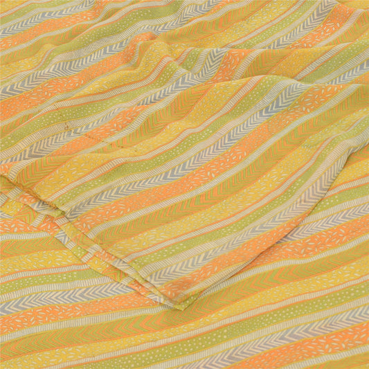 Sanskriti Vintage Sarees Multi Pure Georgette Silk Printed Sari 5yd Craft Sustainable Fabric