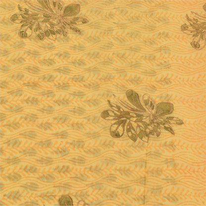 Sanskriti Vintage Sarees Yellow Pure Georgette Silk Print Sari 5yd Craft Sustainable Fabric
