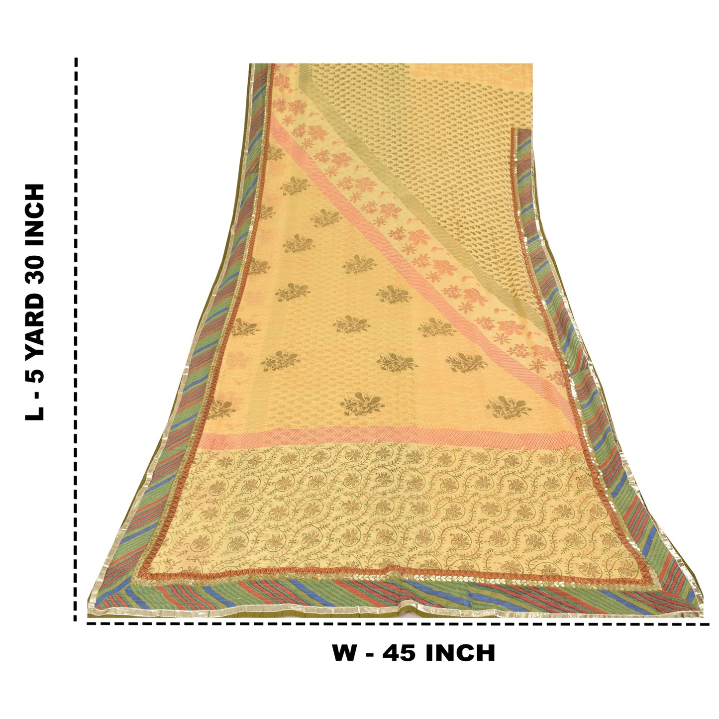 Sanskriti Vintage Sarees Yellow Pure Georgette Silk Print Sari 5yd Craft Sustainable Fabric