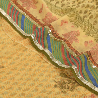 Sanskriti Vintage Sarees Yellow Pure Georgette Silk Print Sari 5yd Craft Sustainable Fabric