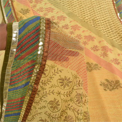 Sanskriti Vintage Sarees Yellow Pure Georgette Silk Print Sari 5yd Craft Sustainable Fabric