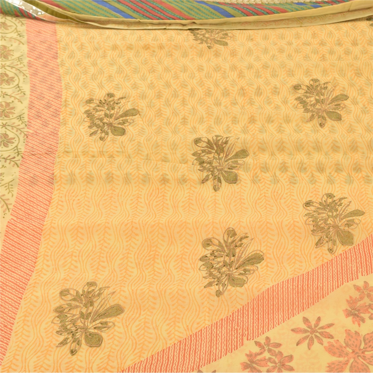 Sanskriti Vintage Sarees Yellow Pure Georgette Silk Print Sari 5yd Craft Sustainable Fabric