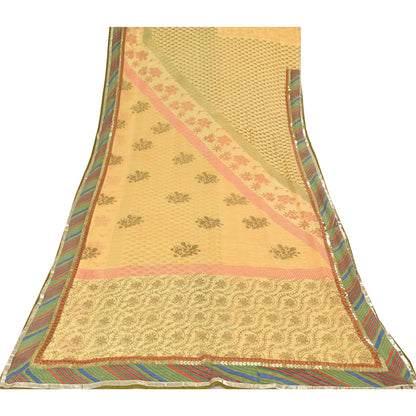 Sanskriti Vintage Sarees Yellow Pure Georgette Silk Print Sari 5yd Craft Sustainable Fabric