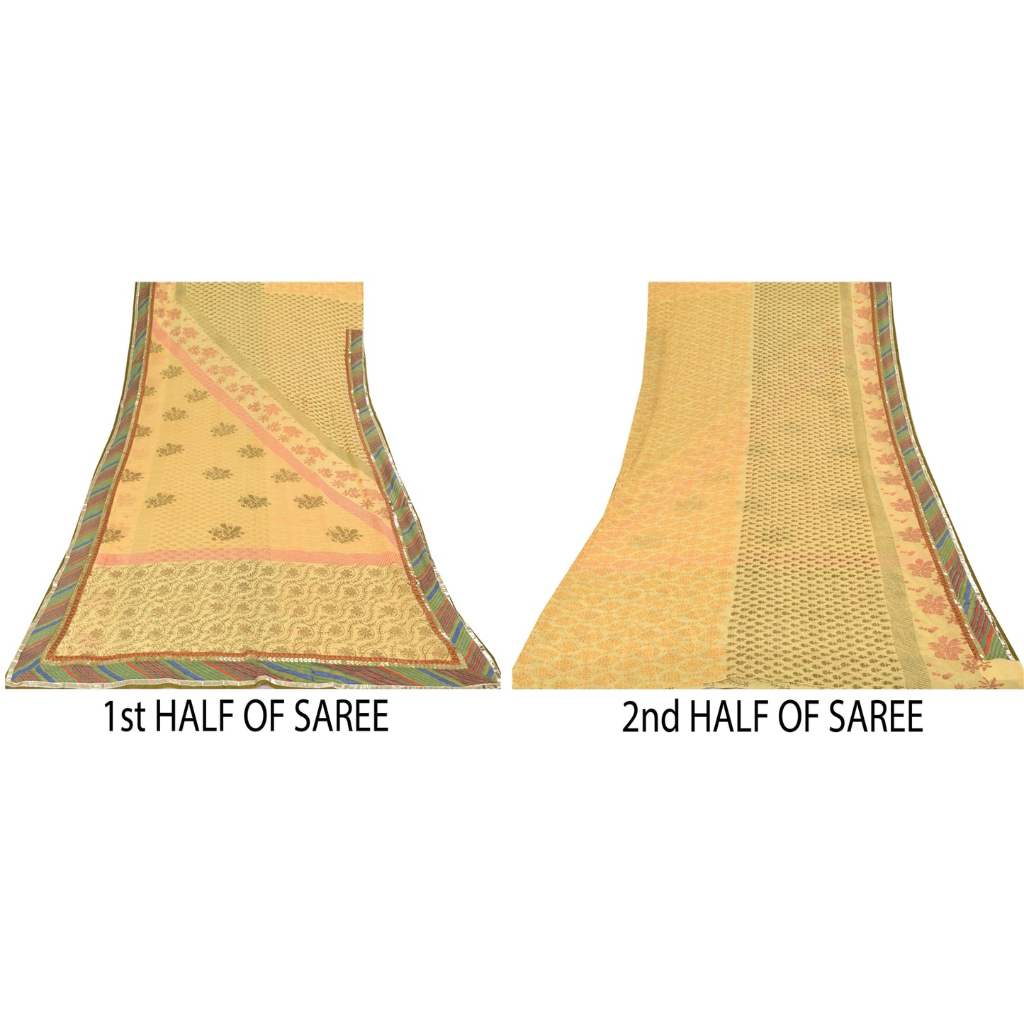 Sanskriti Vintage Sarees Yellow Pure Georgette Silk Print Sari 5yd Craft Sustainable Fabric