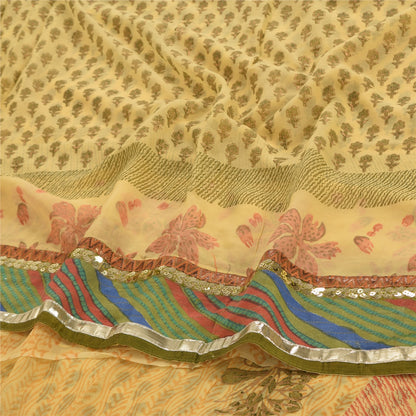 Sanskriti Vintage Sarees Yellow Pure Georgette Silk Print Sari 5yd Craft Sustainable Fabric