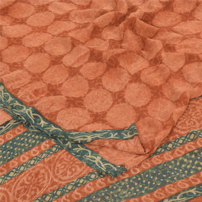 Sanskriti Vintage Sarees Orange Pure Georgette Silk Print Sari 5yd Craft Sustainable Fabric