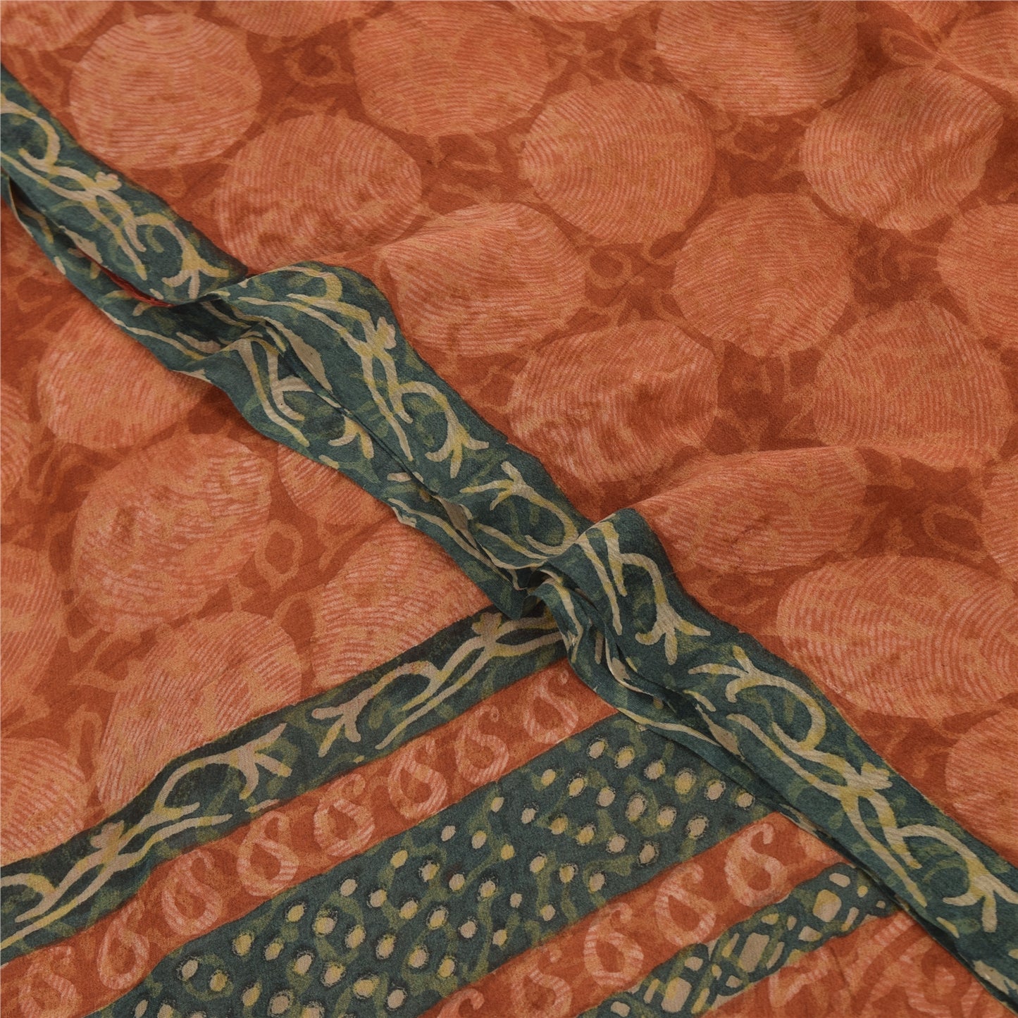 Sanskriti Vintage Sarees Orange Pure Georgette Silk Print Sari 5yd Craft Sustainable Fabric