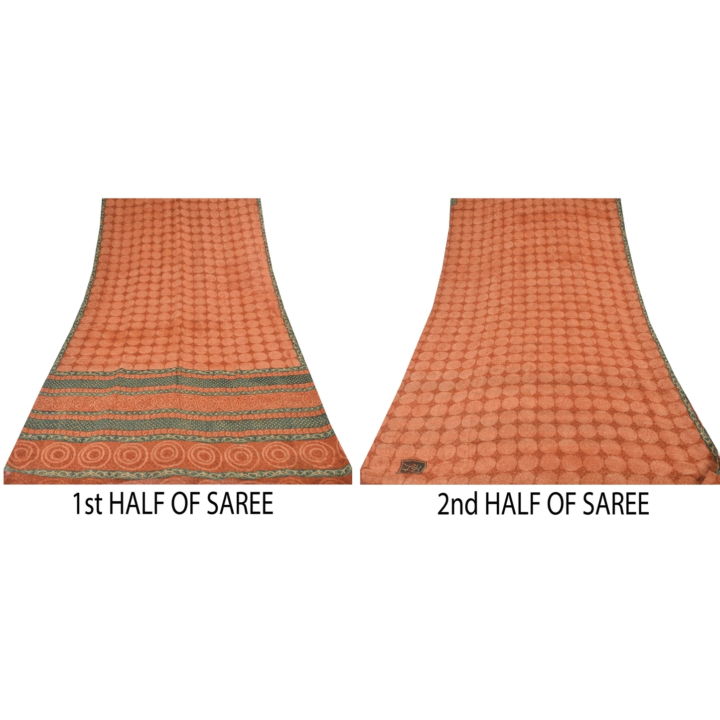 Sanskriti Vintage Sarees Orange Pure Georgette Silk Print Sari 5yd Craft Sustainable Fabric