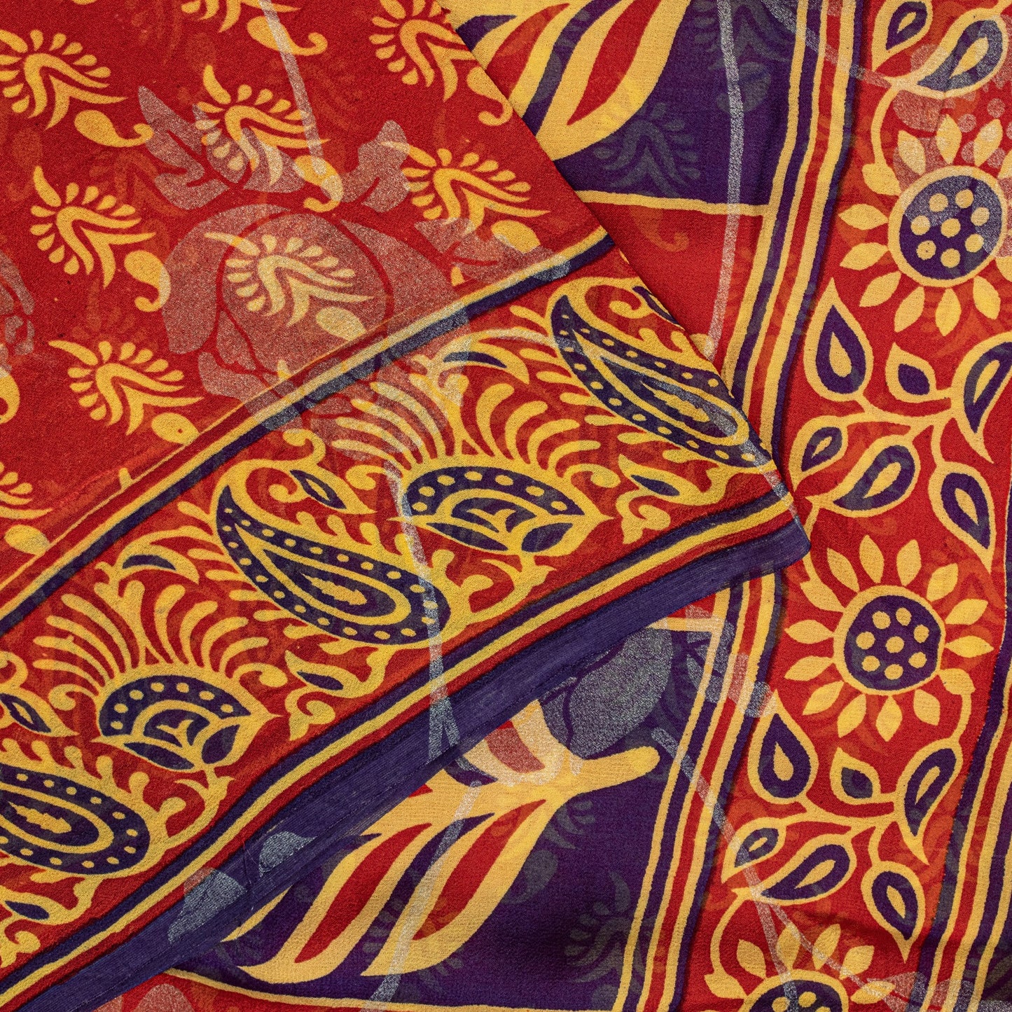 Sanskriti Vintage Red Pure Georgette SilkSaree Digital Block Paisley Print 5.5YD