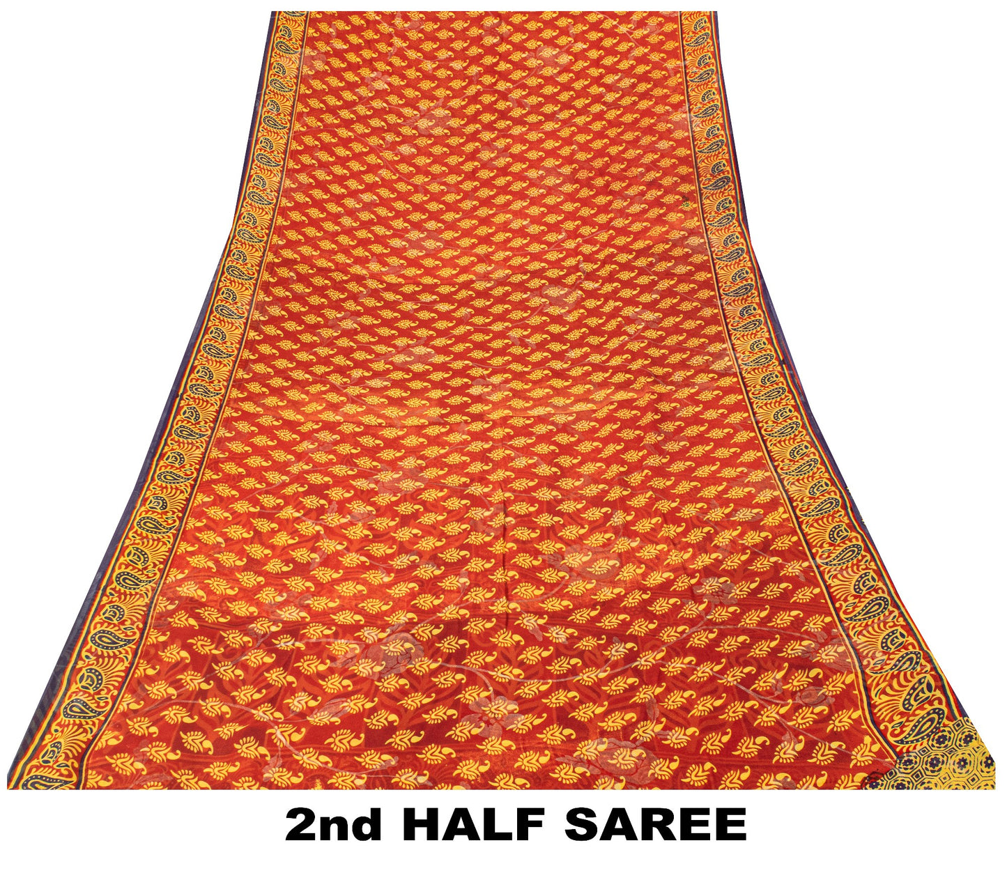 Sanskriti Vintage Red Pure Georgette SilkSaree Digital Block Paisley Print 5.5YD