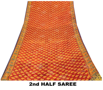 Sanskriti Vintage Red Pure Georgette SilkSaree Digital Block Paisley Print 5.5YD