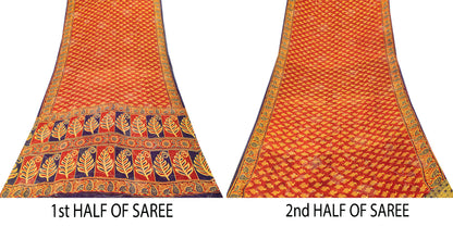 Sanskriti Vintage Red Pure Georgette SilkSaree Digital Block Paisley Print 5.5YD