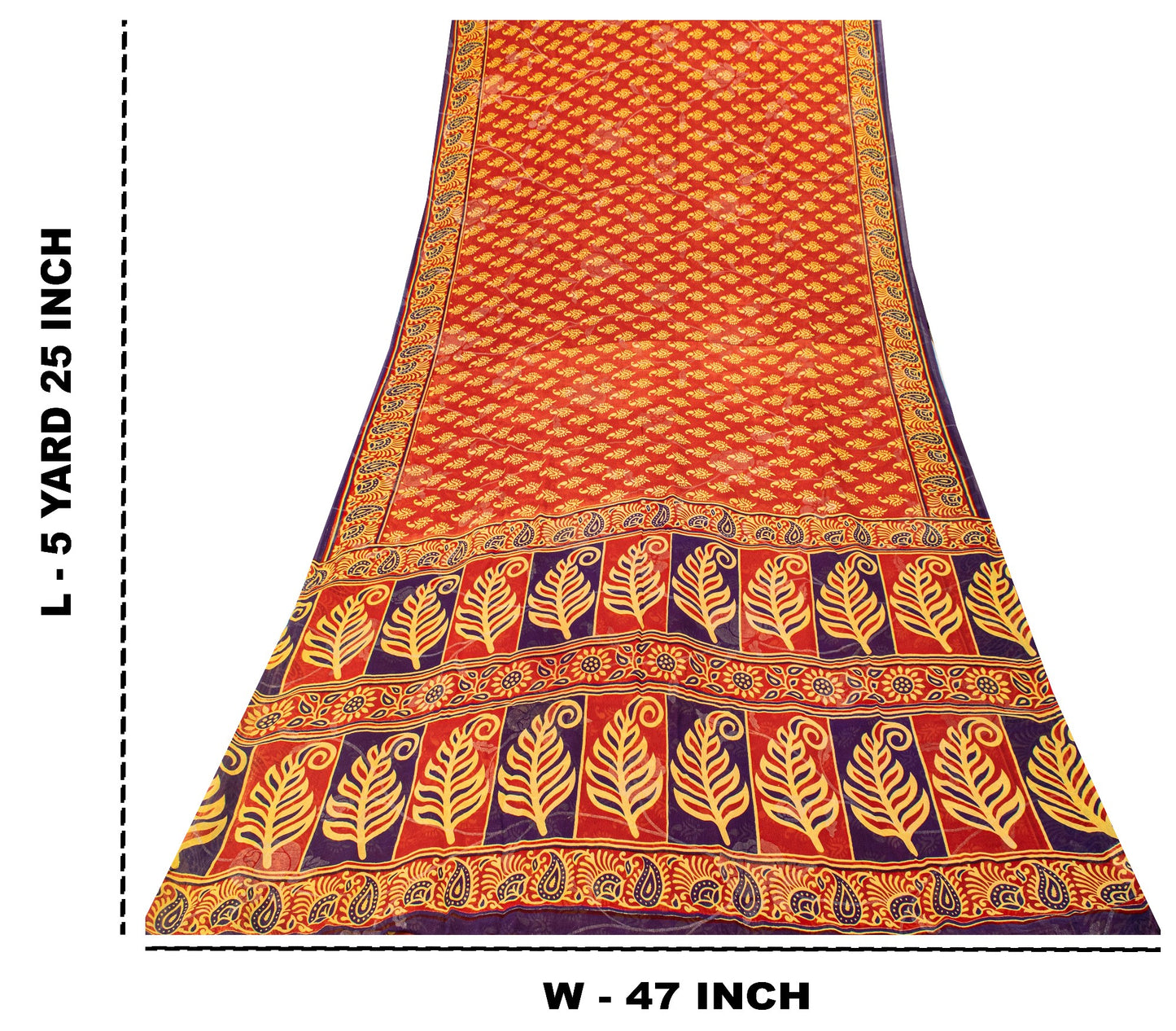 Sanskriti Vintage Red Pure Georgette SilkSaree Digital Block Paisley Print 5.5YD