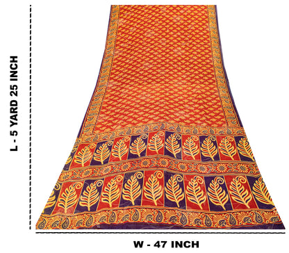 Sanskriti Vintage Red Pure Georgette SilkSaree Digital Block Paisley Print 5.5YD