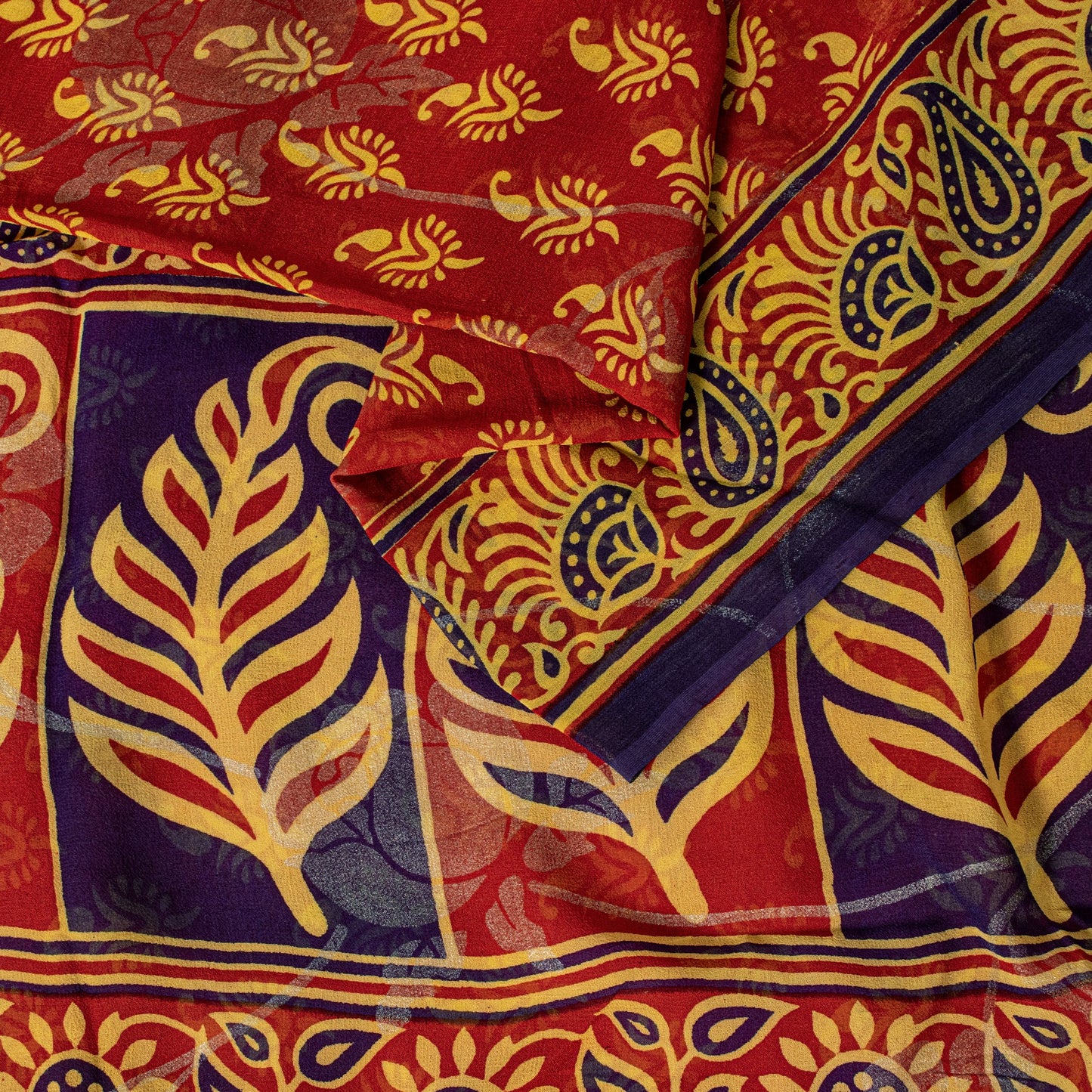 Sanskriti Vintage Red Pure Georgette SilkSaree Digital Block Paisley Print 5.5YD
