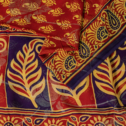 Sanskriti Vintage Red Pure Georgette SilkSaree Digital Block Paisley Print 5.5YD