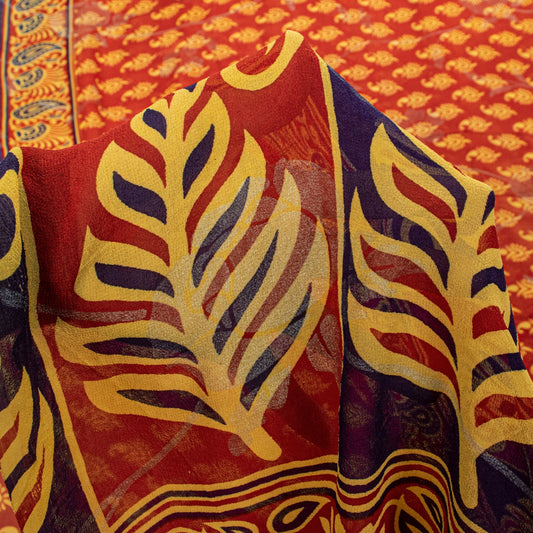 Sanskriti Vintage Red Pure Georgette SilkSaree Digital Block Paisley Print 5.5YD