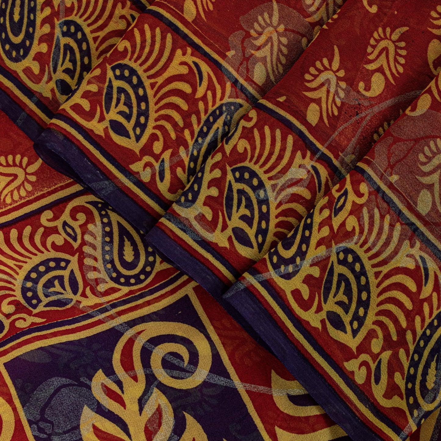 Sanskriti Vintage Red Pure Georgette SilkSaree Digital Block Paisley Print 5.5YD