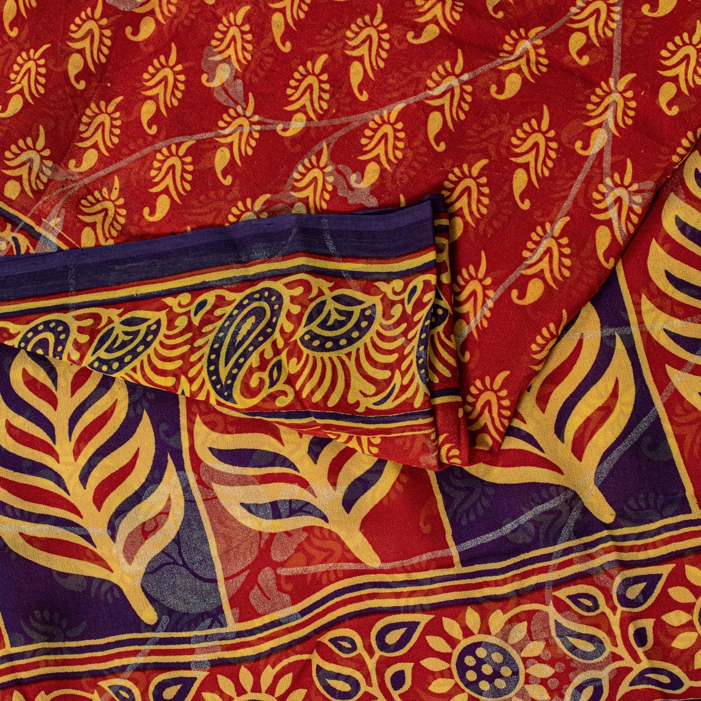Sanskriti Vintage Red Pure Georgette SilkSaree Digital Block Paisley Print 5.5YD