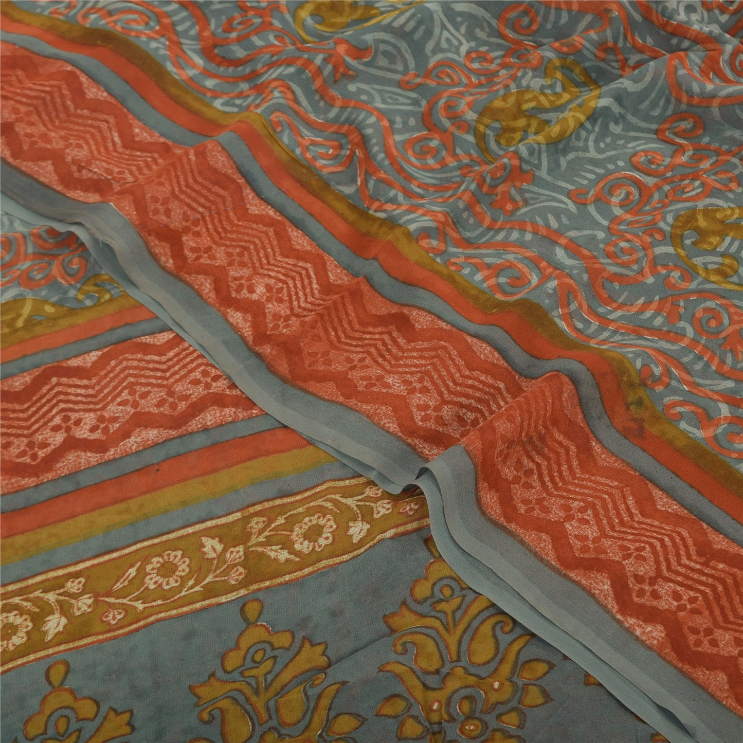 Sanskriti Vintage Sarees Multi Pure Georgette Silk Printed Sari 6yd Craft Sustainable Fabric