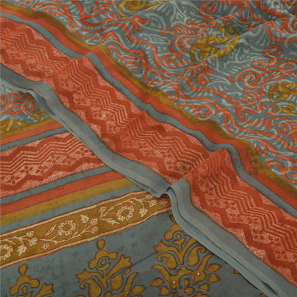 Sanskriti Vintage Sarees Multi Pure Georgette Silk Printed Sari 6yd Craft Sustainable Fabric