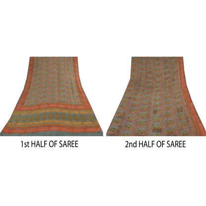 Sanskriti Vintage Sarees Multi Pure Georgette Silk Printed Sari 6yd Craft Sustainable Fabric