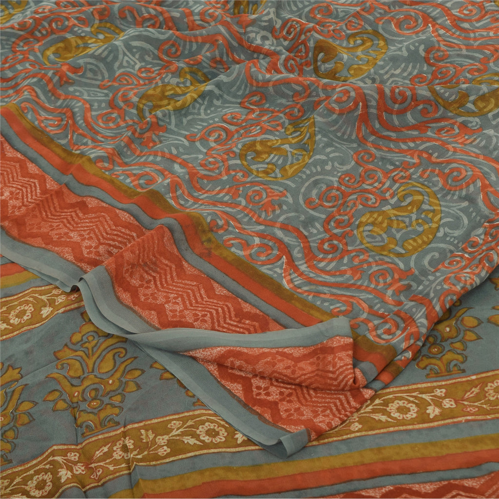 Sanskriti Vintage Sarees Multi Pure Georgette Silk Printed Sari 6yd Craft Sustainable Fabric