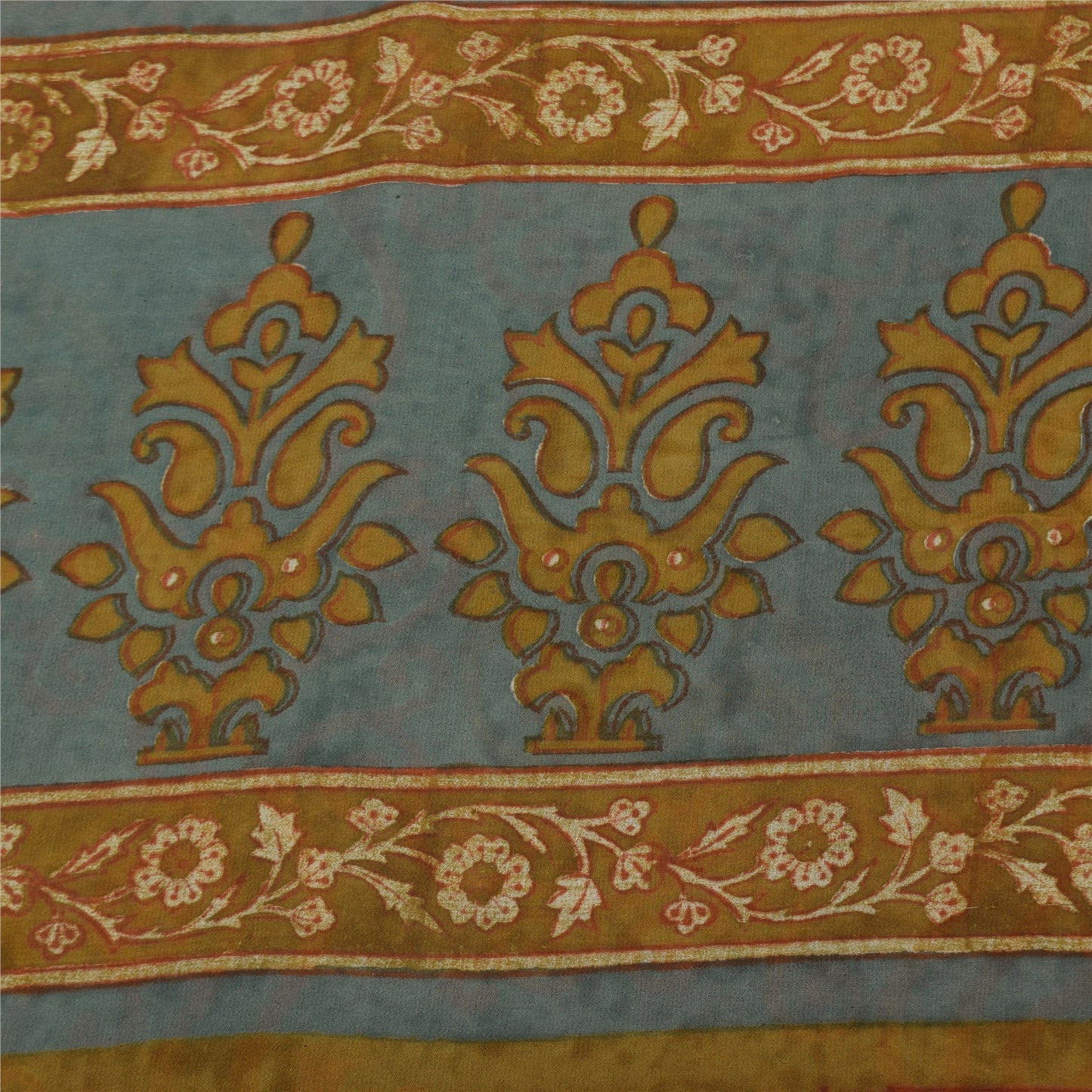 Sanskriti Vintage Sarees Multi Pure Georgette Silk Printed Sari 6yd Craft Sustainable Fabric